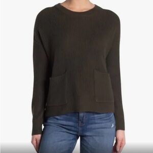 Madewell patch pocket knit pullover sweeter olive green ribbed drop shoulder top